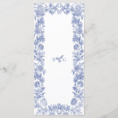 Menu Élégant Vintage Rustique Français Bleu Mariage Flo (Dos)