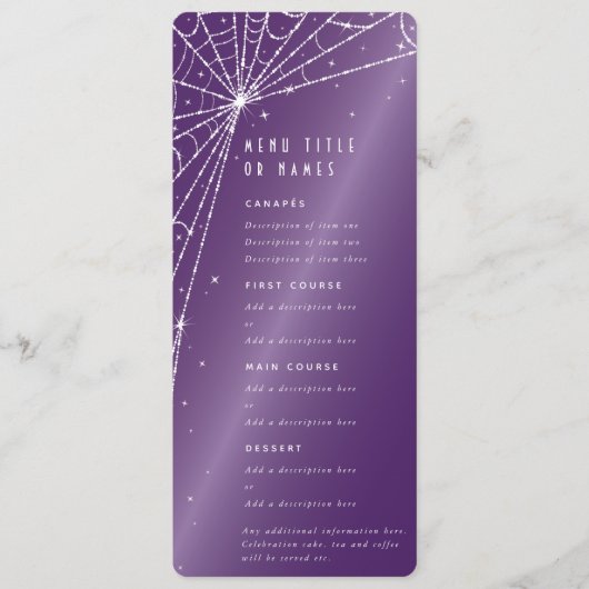 Menu Elégant violet diamant Spider Web Flat 4 Parcours (Devant)