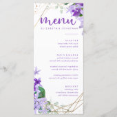 Menu Elégant violet or Mariage géométrique Fleurs (Devant)