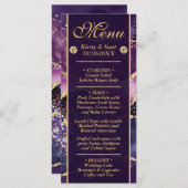 Menu Élégant violet Parties scintillant or marbre Agate (Devant / Derrière)