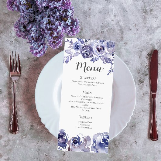 Menu Élégant violet Rose Floral Dîner de mariage d'hive