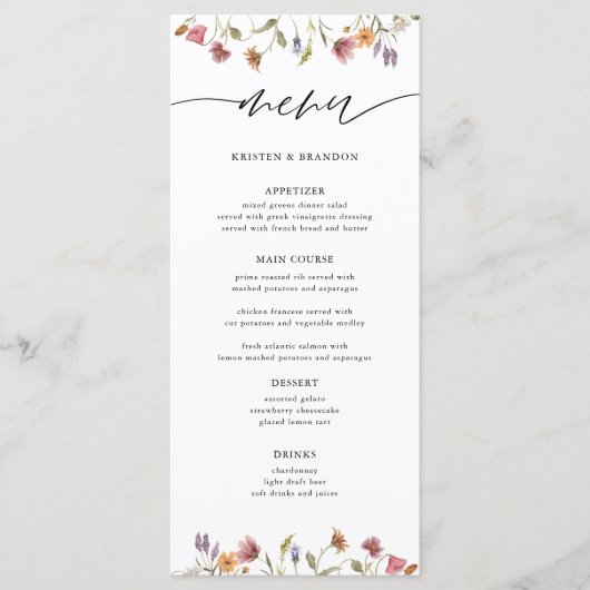 Menu Elegant Waterverf Floral Wedding (Voorkant)