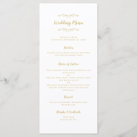 Menu Elegant Wedding Calligraphy Gold White Dinner Chic (Devant)