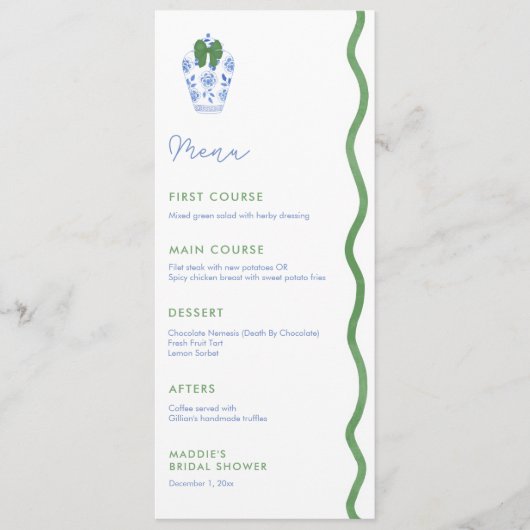 Menu Élégant Wedding shower de Noël Wavy Edge (Devant)