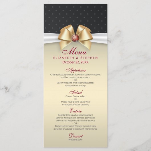 Menu Elegant White Gold Ribbon Red Diamond Weddens (Voorkant)