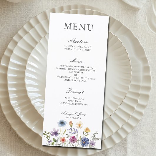 Menu Elegant Wildflower Spring Wedding Dinner