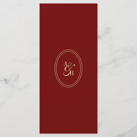 Menu Elegant Wine Red Script Monogram Wedding (Dos)