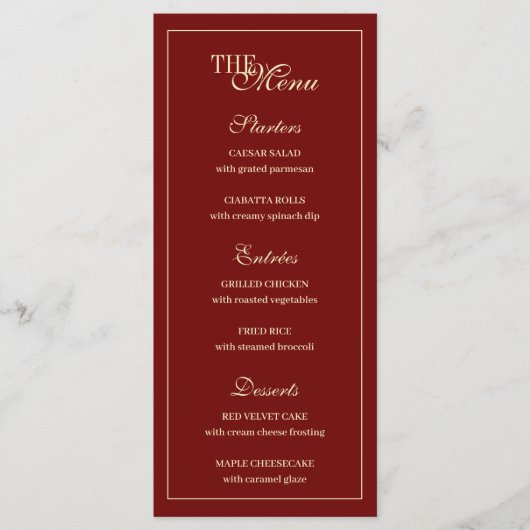 Menu Elegant Wine Red Script Monogram Wedding (Devant)