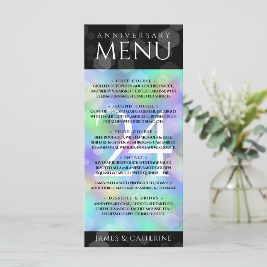 Menu Élégante 24e anniversaire du Mariage Opal (Debout devant)