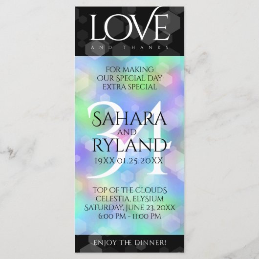 Menu Élégante 34e anniversaire du Mariage Opal (Dos)