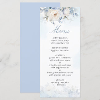 Menu Elégante aquarelle bleu Dusty Floral Mariage