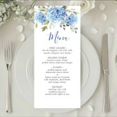 Menu Elégante aquarelle bleu Hydrangea Mariage