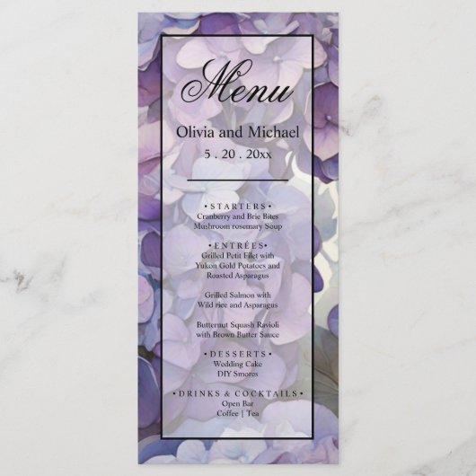 Menu Elégante aquarelle bleu violet poussiéreuse (Devant)