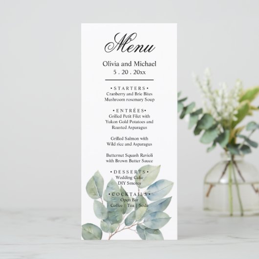 Menu Elégante aquarelle boho mariage de feuillage (Debout devant)