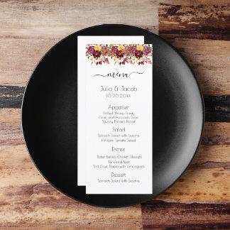 Menu Elégante aquarelle d'automne Mariage Floral