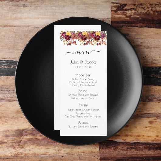 Menu Elégante aquarelle d'automne Mariage Floral