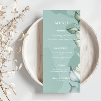 Menu Elégante aquarelle feuilles | Blanc