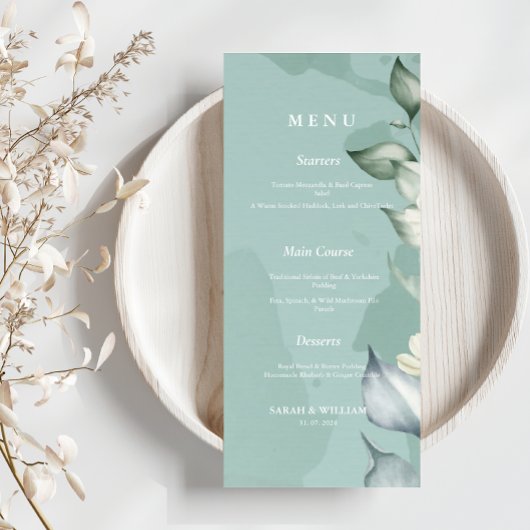 Menu Elégante aquarelle feuilles | Blanc