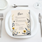 Menu Elégante aquarelle Fleur sauvage Mariage beige Men