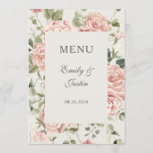 Menu Elégante aquarelle Jardin rose rose Mariage (Dos)