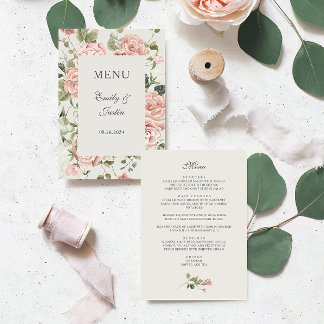 Menu Elégante aquarelle Jardin rose rose Mariage