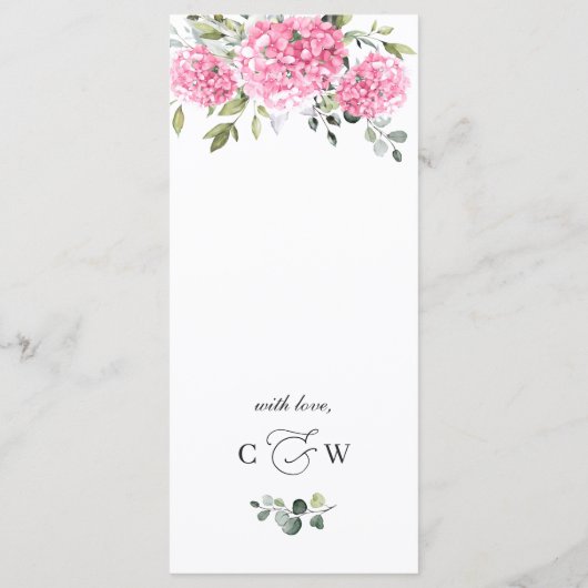 Menu Elégante aquarelle rose bleu Mariage Hydrangea (Dos)