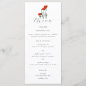 Menu Elégante aquarelle simple Rouge Mariage floral (Devant)