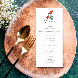 Menu Elégante aquarelle simple Rouge Mariage floral