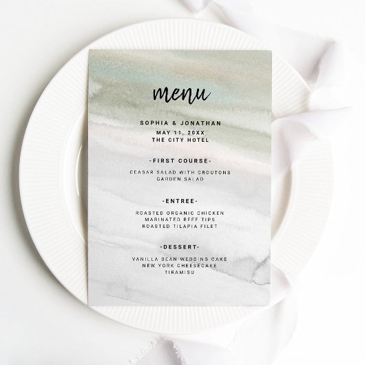 Menu Elégante aquarelle verte et grise | MARIAGE