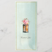 Menu Elégante aquarelle verte Rose or fleurs lanternes (Dos)