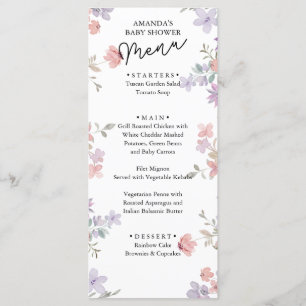 Menu Élégante Baby Shower Fleurs Sauvages