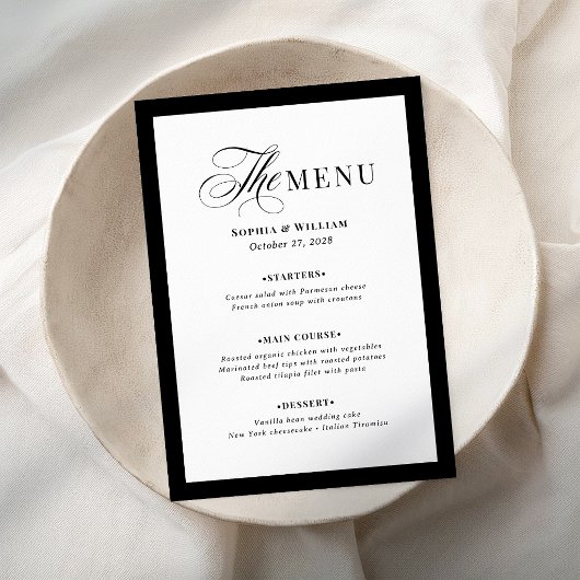 Menu Élégante bordure noire et blanche | Luxe Classique