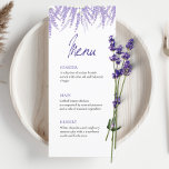 Menu Élégante calligraphie aquarelle Mariage de lavande<br><div class="desc">Célébrez votre journée spéciale avec une touche d'élégance et une touche de romantisme grâce à ce menu plat Mariage. Conçu avec une attention minutieuse aux détails, ce menu ajoute une touche de sophistication à votre réception de mariage. Conçu sur un carton lisse et de haute qualité, notre menu plat dégage...</div>