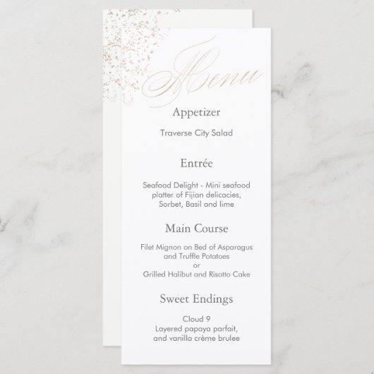 Menu Élégante calligraphie blanche Faux Gold Script Men (Devant / Derrière)
