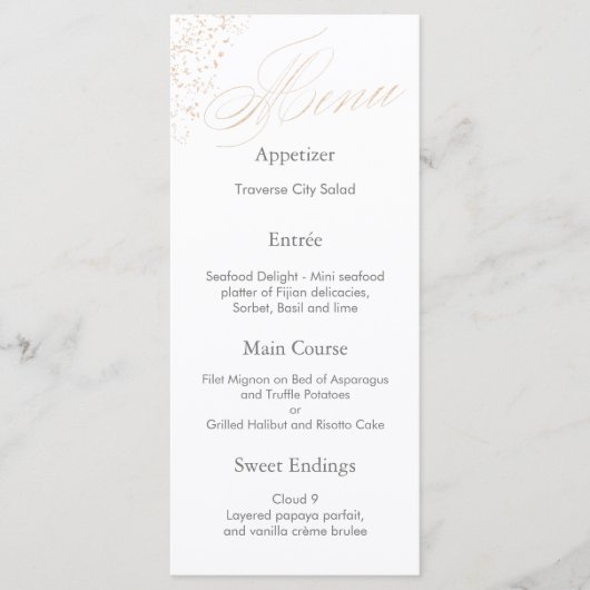 Menu Élégante calligraphie blanche Faux Gold Script Men (Devant)