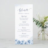 Menu Elégante calligraphie bleu aquarelle mariage flora (Debout devant)