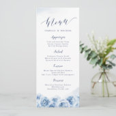 Menu Elégante calligraphie bleu aquarelle mariage flora (Debout devant)