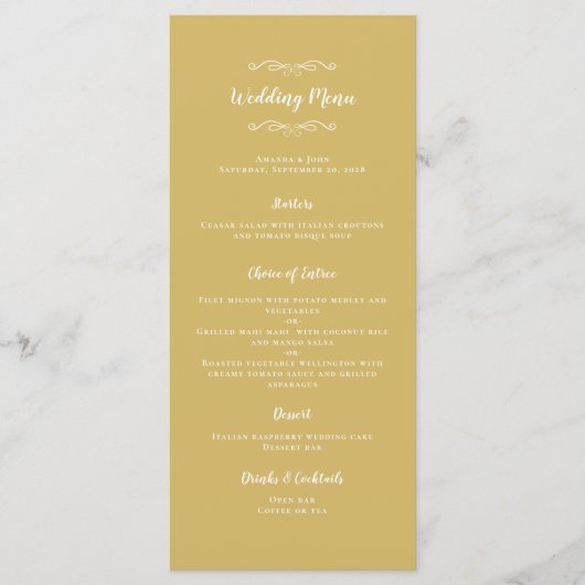 Menu Élégante calligraphie de mariage Chic Gold White D (Devant)