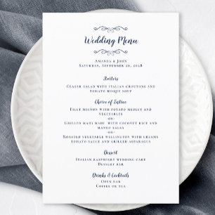 Menu Élégante calligraphie de mariage Chic Navy Blue Di