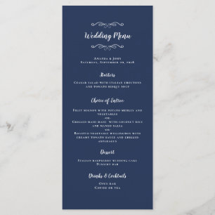 Menu Élégante calligraphie de mariage Chic Navy Blue Di