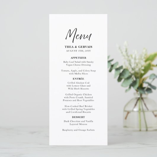 Menu Élégante calligraphie de script Mariage blanc (Debout devant)