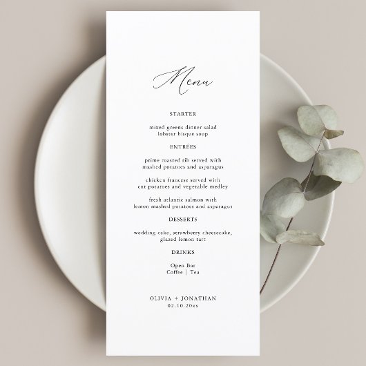 Menu Élégante calligraphie Mariage noir et blanc