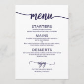 Menu Élégante calligraphie Marine Blue Script Mariage M (Devant)