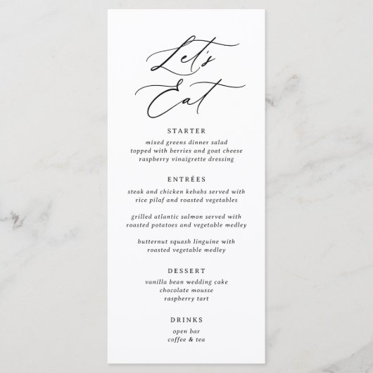 Menu Élégante calligraphie moderne Mangeons le Mariage (Devant)
