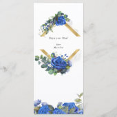 Menu Élégante calligraphie Roses bleus et Eucalyptus (Dos)