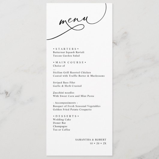 Menu Élégante calligraphie Rustique Sage Mariage vert (Devant)