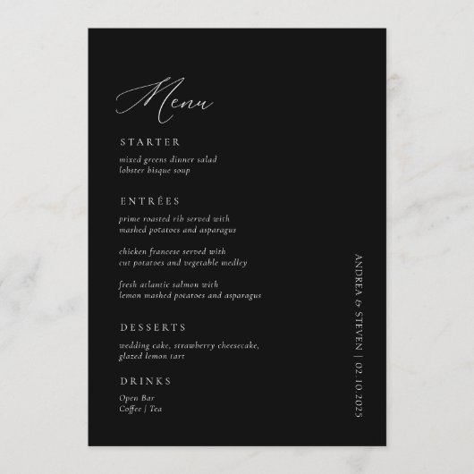 Menu Élégante calligraphie simple Mariage noir (Devant)