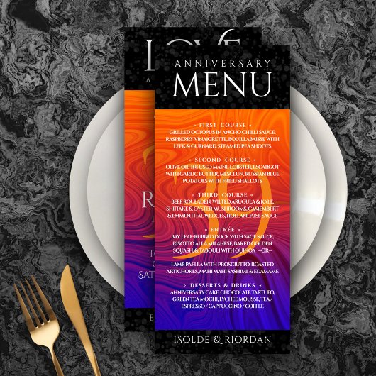 Menu Élégante célébration du 39e anniversaire du Mariag