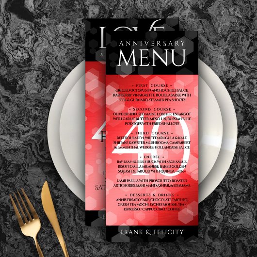 Menu Élégante célébration du 40e anniversaire du Mariag