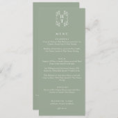 Menu Élégante crête florale Monogramme Sage Mariage ver (Devant / Derrière)